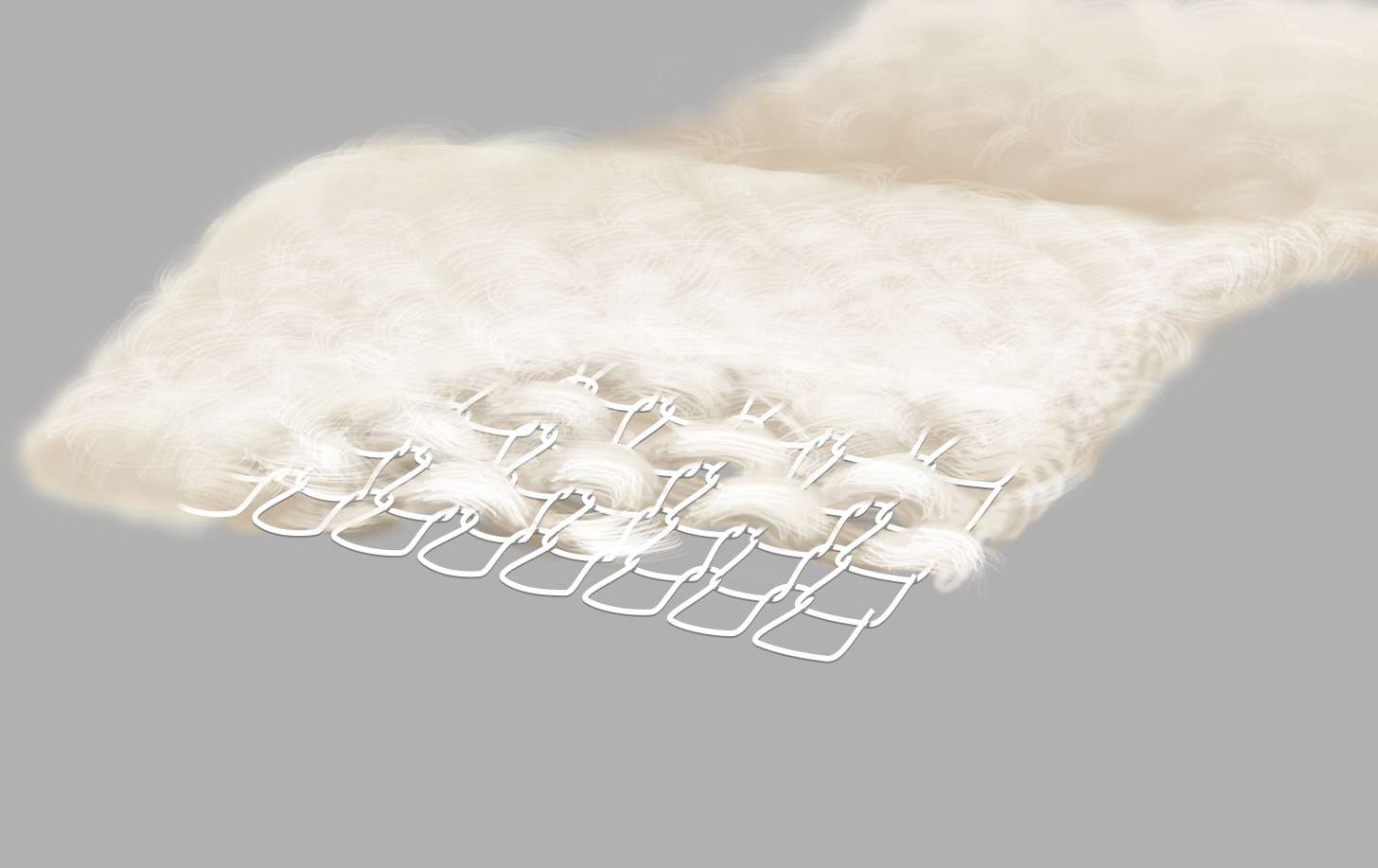 Cross section of wool blown through jersey mesh